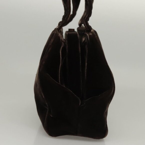 PRADA Hand Bag Velor Dark Brown Auth MY263 - Picture 5 of 16